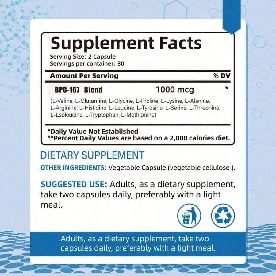 BPC-157 Supplement 1000mcg for Tissue Repair & Joint Health -60 Capsules