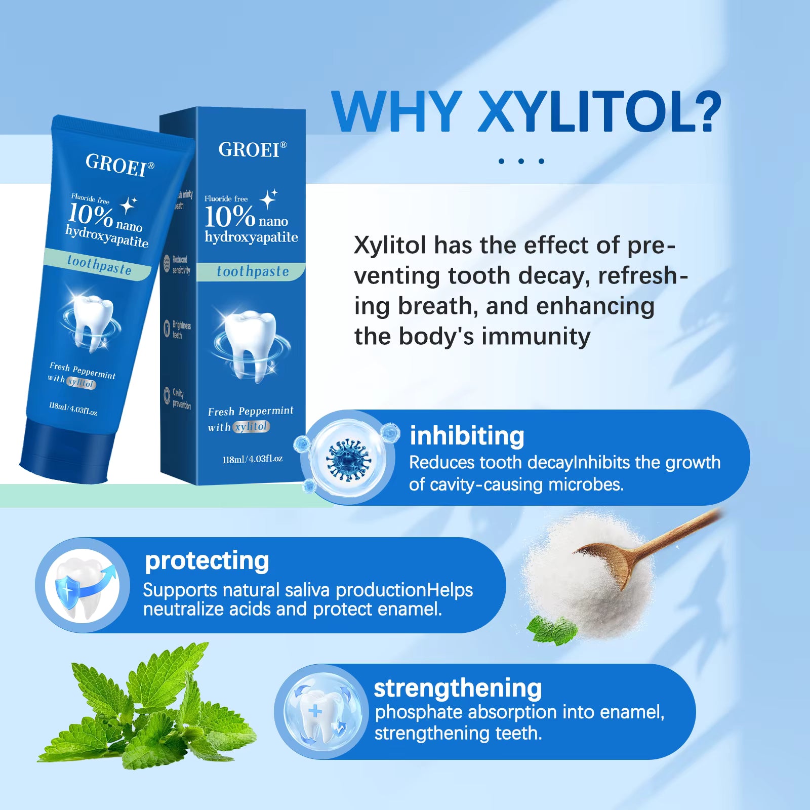 Nano Hydroxyapatite 10% Toothpaste - Fluoride Free, Xylitol Toothpaste